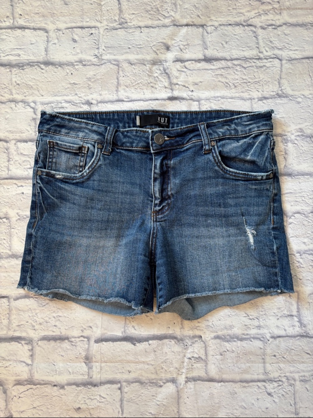 Kut From The Kloth Gidget Fray Short Distressed Blue Denim Jean Shorts Size 10